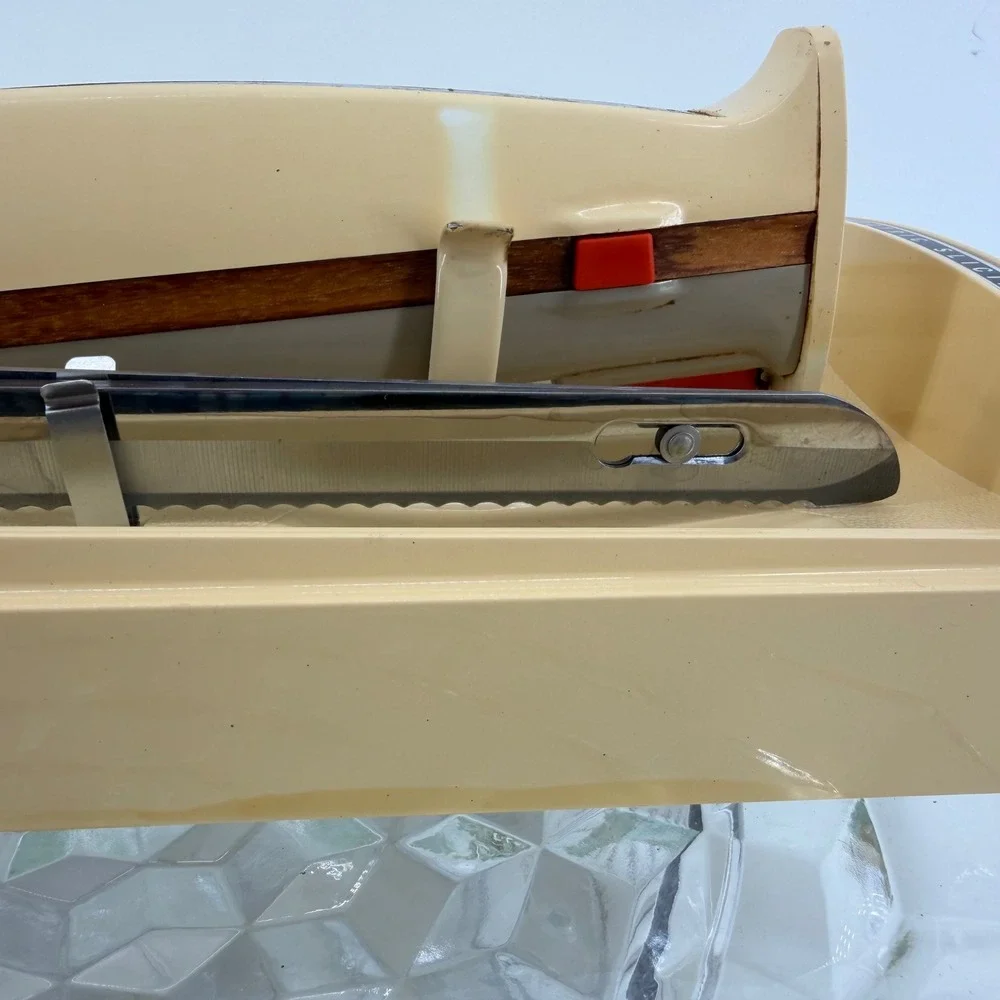 Vintage Sunbeam Electric Slicing Knife Set Cream Beige Wood Accent Original Case